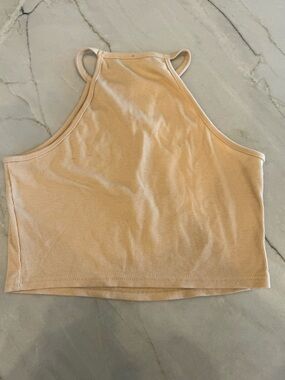 Beige Ribbed Halter Crop Top